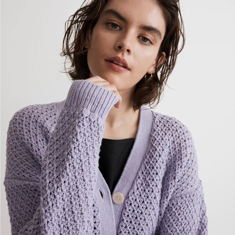 Madewell Open-Stitch Crop Cardigan Sweater - Heather Dusty Lavender - Size M